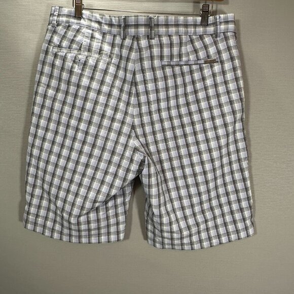 Greg Norman Shorts Mens 36  Plaid Cotton Srtetch Flat Front Pockets Golf Bermuda - Picture 4 of 7